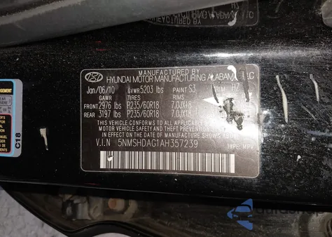 2010 Hyundai Santa Fe Se from USA, damaged, VIN 5NMSHDAG1AH357239
